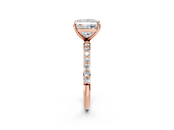 Rose gold Princess Cut Diamond Pavé Band Solitaire Ring with Four-Prong Setting_44