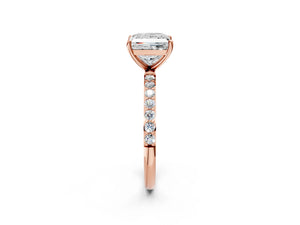 Rose gold Princess Cut Diamond Pavé Band Solitaire Ring with Four-Prong Setting_56