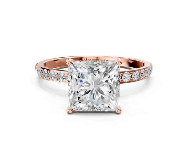 Rose gold Princess Cut Diamond Pavé Band Solitaire Ring with Four-Prong Setting_78
