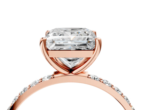Rose gold Princess Cut Diamond Pavé Band Solitaire Ring with Four-Prong Setting_89