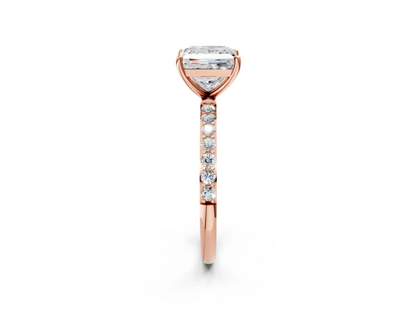 Rose gold Princess Cut Diamond Pavé Band Solitaire Ring with Four-Prong Setting_92