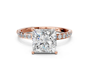 Rose gold Princess Cut Diamond Pavé Band Solitaire Ring with Four-Prong Setting_96
