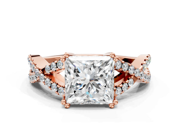 Rose gold Princess Solitaire Twist Band with Pavé Setting and Four-Prong Setting_12