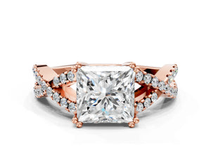 Rose gold Princess Solitaire Twist Band with Pavé Setting and Four-Prong Setting_18
