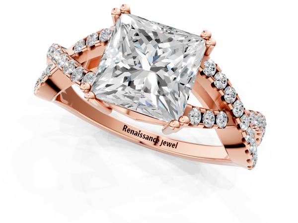 Rose gold Princess Solitaire Twist Band with Pavé Setting and Four-Prong Setting_1