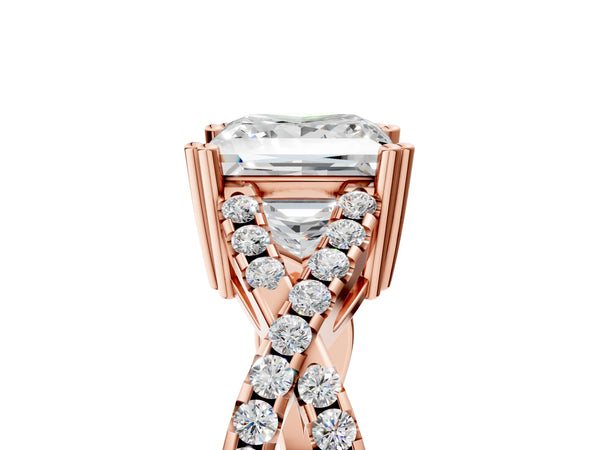 Rose gold Princess Solitaire Twist Band with Pavé Setting and Four-Prong Setting_23