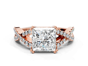 Rose gold Princess Solitaire Twist Band with Pavé Setting and Four-Prong Setting_48