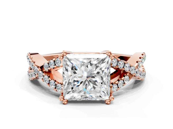 Rose gold Princess Solitaire Twist Band with Pavé Setting and Four-Prong Setting_48