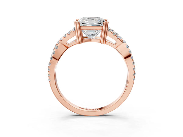 Rose gold Princess Solitaire Twist Band with Pavé Setting and Four-Prong Setting_57