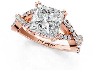 Rose gold Princess Solitaire Twist Band with Pavé Setting and Four-Prong Setting_61