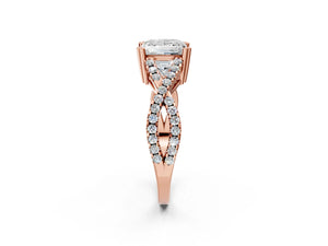 Rose gold Princess Solitaire Twist Band with Pavé Setting and Four-Prong Setting_62