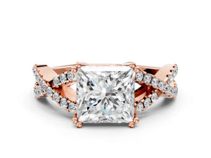 Rose gold Princess Solitaire Twist Band with Pavé Setting and Four-Prong Setting_66
