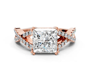 Rose gold Princess Solitaire Twist Band with Pavé Setting and Four-Prong Setting_72