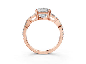 Rose gold Princess Solitaire Twist Band with Pavé Setting and Four-Prong Setting_75
