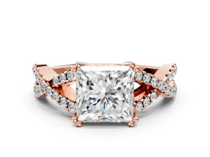 Rose gold Princess Solitaire Twist Band with Pavé Setting and Four-Prong Setting_78
