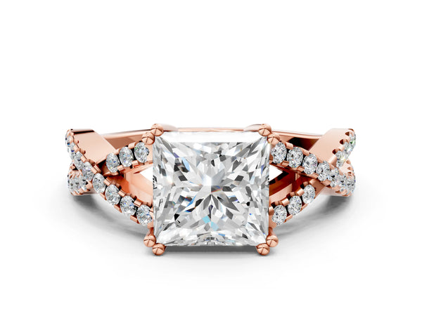 Rose gold Princess Solitaire Twist Band with Pavé Setting and Four-Prong Setting_78