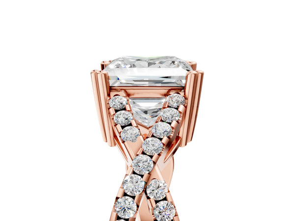 Rose gold Princess Solitaire Twist Band with Pavé Setting and Four-Prong Setting_89