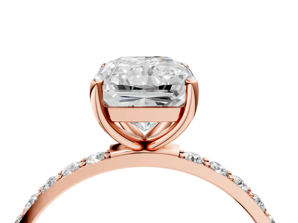 Rose gold Radiant Cut Diamond Pavé Band Solitaire Ring with Four-Prong Setting_124