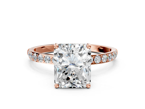Rose gold Radiant Cut Diamond Pavé Band Solitaire Ring with Four-Prong Setting_126