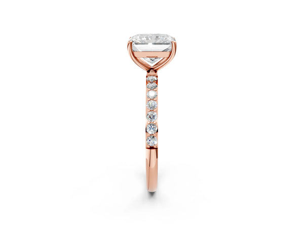 Rose gold Radiant Cut Diamond Pavé Band Solitaire Ring with Four-Prong Setting_14