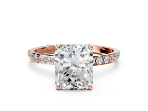 Rose gold Radiant Cut Diamond Pavé Band Solitaire Ring with Four-Prong Setting_42