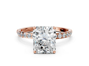 Rose gold Radiant Cut Diamond Pavé Band Solitaire Ring with Four-Prong Setting_60
