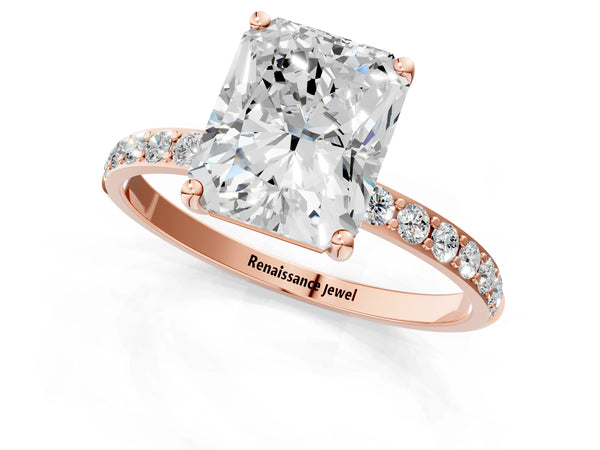 Rose gold Radiant Cut Diamond Pavé Band Solitaire Ring with Four-Prong Setting_61