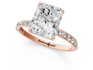 Rose gold Radiant Cut Diamond Pavé Band Solitaire Ring with Four-Prong Setting_85