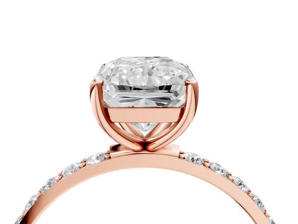Rose gold Radiant Cut Diamond Pavé Band Solitaire Ring with Four-Prong Setting_88