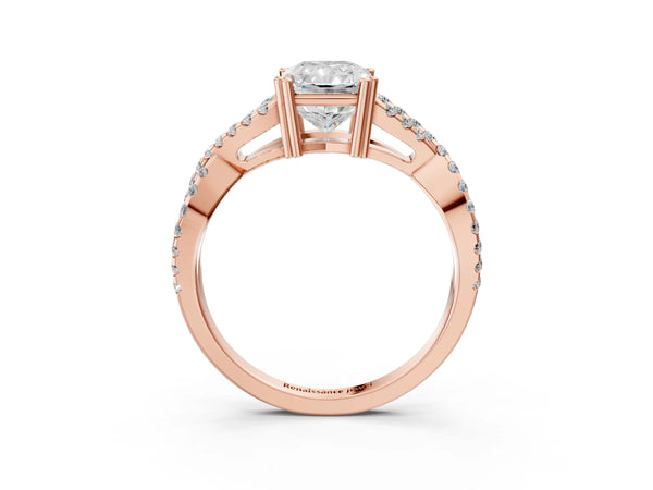 Rose gold Radiant Solitaire Twist Band with Pavé Setting and Four-Prong Setting_15