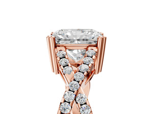 Rose gold Radiant Solitaire Twist Band with Pavé Setting and Four-Prong Setting_17