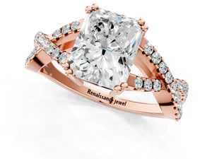 Rose gold Radiant Solitaire Twist Band with Pavé Setting and Four-Prong Setting_25