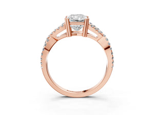 Rose gold Radiant Solitaire Twist Band with Pavé Setting and Four-Prong Setting_33