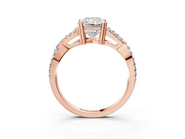 Rose gold Radiant Solitaire Twist Band with Pavé Setting and Four-Prong Setting_33