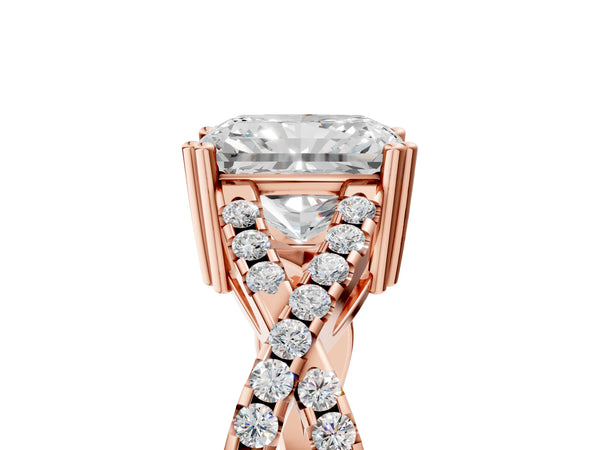 Rose gold Radiant Solitaire Twist Band with Pavé Setting and Four-Prong Setting_35