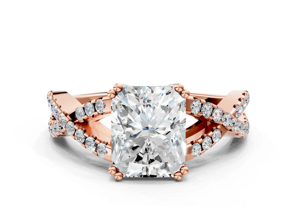 Rose gold Radiant Solitaire Twist Band with Pavé Setting and Four-Prong Setting_36