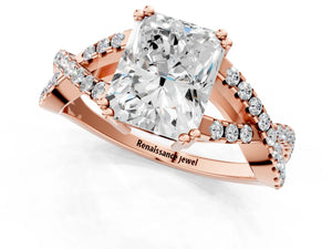 Rose gold Radiant Solitaire Twist Band with Pavé Setting and Four-Prong Setting_37
