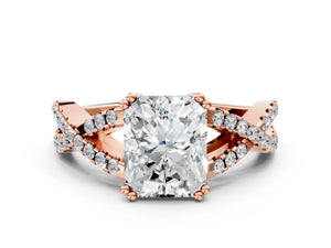 Rose gold Radiant Solitaire Twist Band with Pavé Setting and Four-Prong Setting_48
