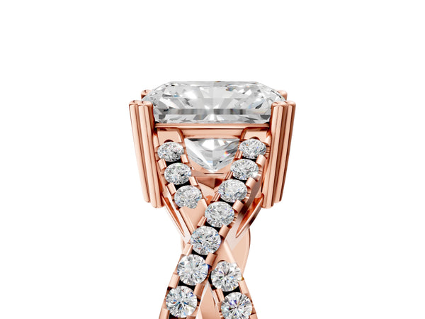 Rose gold Radiant Solitaire Twist Band with Pavé Setting and Four-Prong Setting_53