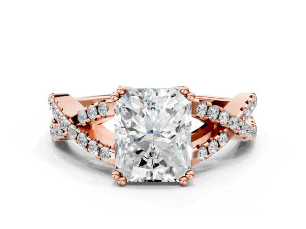 Rose gold Radiant Solitaire Twist Band with Pavé Setting and Four-Prong Setting_54