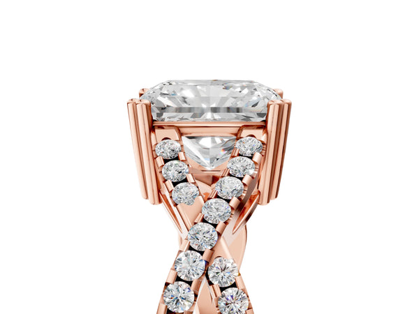 Rose gold Radiant Solitaire Twist Band with Pavé Setting and Four-Prong Setting_59