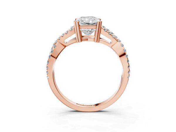 Rose gold Radiant Solitaire Twist Band with Pavé Setting and Four-Prong Setting_75