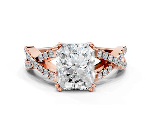 Rose gold Radiant Solitaire Twist Band with Pavé Setting and Four-Prong Setting_78