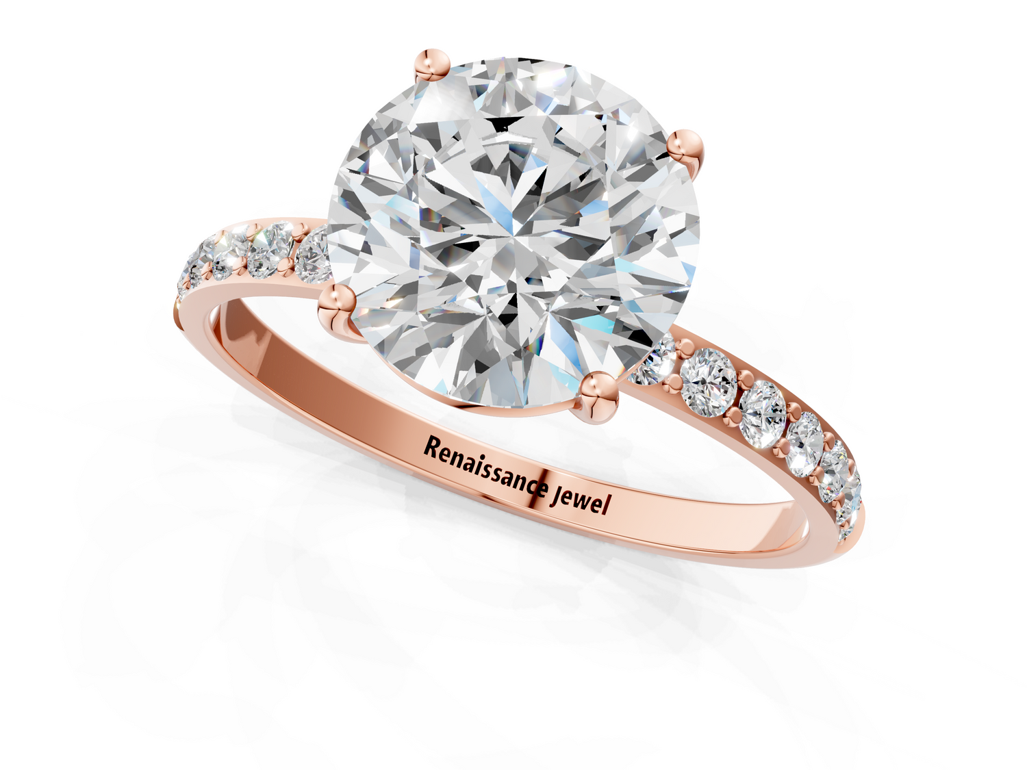 Rose gold Round Cut Diamond Pavé Band Solitaire Ring with Four-Prong Setting_1