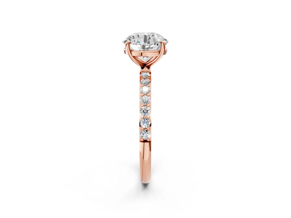 Rose gold Round Cut Diamond Pavé Band Solitaire Ring with Four-Prong Setting_20