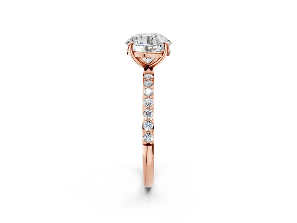 Rose gold Round Cut Diamond Pavé Band Solitaire Ring with Four-Prong Setting_26