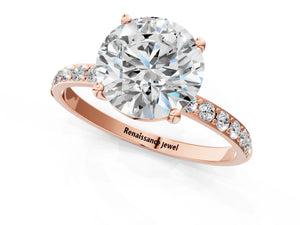 Rose gold Round Cut Diamond Pavé Band Solitaire Ring with Four-Prong Setting_37