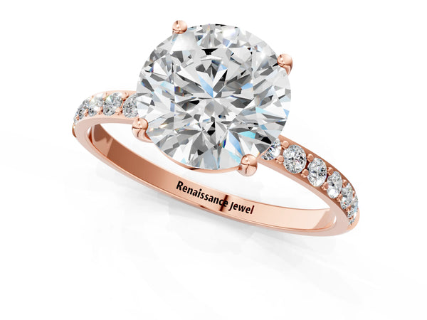 Rose gold Round Cut Diamond Pavé Band Solitaire Ring with Four-Prong Setting_37