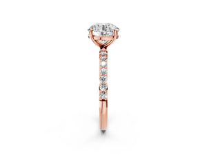 Rose gold Round Cut Diamond Pavé Band Solitaire Ring with Four-Prong Setting_44