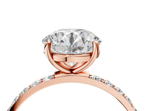 Rose gold Round Cut Diamond Pavé Band Solitaire Ring with Four-Prong Setting_46